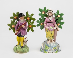 STAFFORDSHIRE pair of pottery statues, 19th century, A/F, 16cm high.