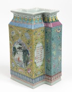 An unusual Chinese famille verte porcelain vase, 20th century, red mark to base, ​​​​​​​31cm high. - 2