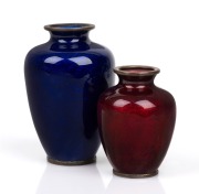 Two Japanese cloisonne vases in pigeon blood and electric blue, 20th century, ​​​​​​​8.5cm and 12cm high.