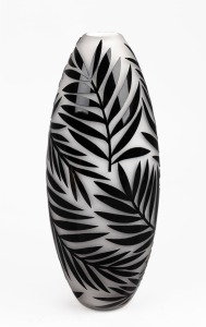 A H&ouml;glund cameo art glass vase with leaf decoration, 32.5cm high.
