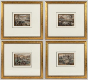 WALTER BOEDLE, four landscape views, watercolour and gouache on paper, each signed lower left "Walter Boedle", ​​​​​​​8 x 10cm, 25 x 28cm each overall.