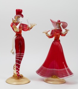 A pair of vintage Murano glass statues, circa 1960s, ​​​​​​​39cm and 35cm high.