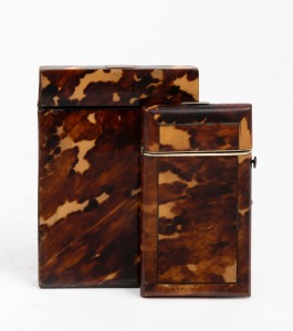 Two antique tortoise shell calling card cases, 19th century, 9.5cm and 10.5cm high.