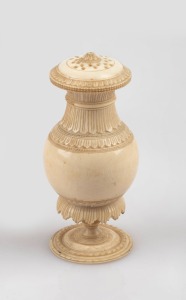 An antique Anglo-Indian ivory pepper pot, 19th century, 8.5cm high.