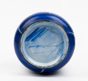 MOORCROFT "Banded Father" pottery vase with salt glazed blue ground, impressed "Moorcroft, Made In England", 22cm high. - 2
