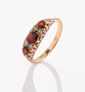 327 · An antique 9ct gold, diamond and ruby ring 19th/20th century, stamped "9ct", ​​​​​​​3.3 grams.