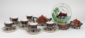 JOHN MADDOCK & SONS "Rustic" pattern English porcelain cottage tea ware, setting for six, (21 items), factory mark to base.