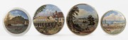 Four antique English Prattware pot lids, comprising of "The Harbour, Margate", "Naparima, Trinidad", "St. Rathfieldsay" and "Belle View, Pegwell Bay", mid 19th century, the largest 12.5cm diameter.