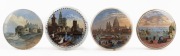 Four antique English Prattware pot lids, comprising of "Sandown Castle, Kent", "Royal Harbour, Ramsgate", "St. Paul's Cathedral, Thames Pageant" and "Strasburg", mid 19th century, the largest 10.5cm diameter.