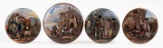 Four antique English Prattware pot lids, including "Lend a Bite" and "Embarking to the East", mid 19th century, the largest 12cm diameter.