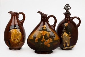 ROYAL DOULTON group of three King's Ware Dewar's Whisky decanters, one example with stopper, 20th century, factory marks to base, the largest 23cm high overall.