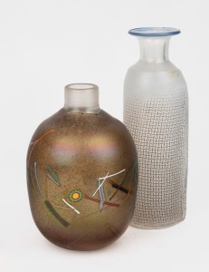 KOSTA BODA two Swedish art glass vases by Bertil Vallien, both with engraved signatures to bases, 22.5cm and 17.5cm high.