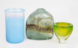 Three art glass vases, including Swedish and Australian, the largest 18cm high.