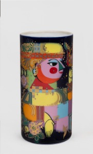 ROSENTHAL STUDIO-LINE Bj&oslash;rn Wiinblad vintage cylindrical porcelain vase, factory mark to base, 14cm high.