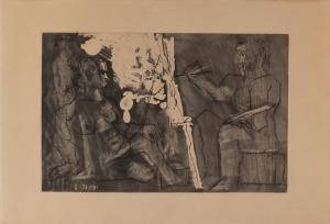 PABLO PICASSO (1881-1973), Peintre a son chevalet, avec un modele assis, (a painter at his easel with a seated model), etching with aquatint, dated 15.3.65 (in reverse) in the plate, and numbered "II", 24.5 x 38cm, 35.5 x 51.5cm overall.