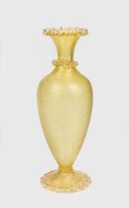An early Murano glass vase in citrine with gold foil inclusions, early 20th century, ​​​​​​​20cm high.