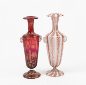 Two Murano glass vases with applied face mask prunts, 20th century, ​​​​​​​the larger 14.5cm high.