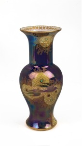 W. & R. CARLTON WARE purple lustre glazed vase with bird decoration, swallow mark to base, 21cm high.