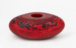 LYNDEN OVER New Zealand art glass egg shaped vase, incised "Lynden Over, 2016", 9cm high, 24cm wide.