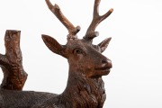 BLACK FOREST antique timber clock case with carved deer and stag decoration, housing a later clock movement, 19th and 20th century, Note: several losses and condition issues, ​​​​​​​102cm high. - 3