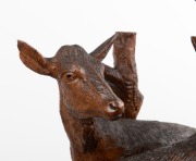 BLACK FOREST antique timber clock case with carved deer and stag decoration, housing a later clock movement, 19th and 20th century, Note: several losses and condition issues, ​​​​​​​102cm high. - 4