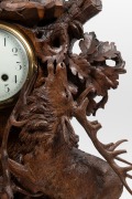 BLACK FOREST antique timber clock case with carved deer and stag decoration, housing a later clock movement, 19th and 20th century, Note: several losses and condition issues, ​​​​​​​102cm high. - 5