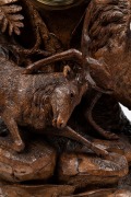 BLACK FOREST antique timber clock case with carved deer and stag decoration, housing a later clock movement, 19th and 20th century, Note: several losses and condition issues, ​​​​​​​102cm high. - 6