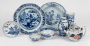 Antique Chinese porcelain vases, bowls and tea pot, (A/F), 18th/19th century, (8 items), the largest bowl 23cm wide.