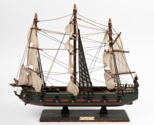 FRAGATA ESPANOLA SIGLO XVI, model ship on stand, late 20th century, ​​​​​​​36cm high, 40cm long.