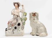 Two antique English Staffordshire pottery statues, early to mid 19th century, ​​​​​​​35cm and 24cm high.