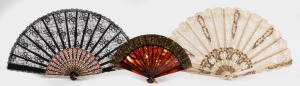 412 · Three assorted vintage fans in (as is) condition, 20th century, the largest 38cm wide.