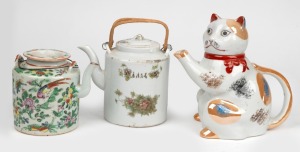 253 · Three assorted antique and vintage porcelain teapots, Chinese and Japanese, 19th and 20th century, the largest 20th century.