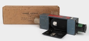 WILLIAMSON: Type G.45 aircraft gun camera [#28819], c. 1940s, in original cardboard packaging (seldom seen). Utilised extensively by British and Commonwealth airforces (Spitfire/Mustang) during to record aerial combat during the Second World War.