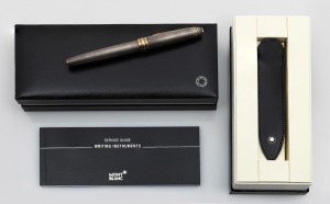 MONT BLANC MEISTERSTUCK silver fountain pen in original box, together with a MONT BLANC leather pen pouch in original box, (2 items).