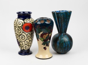 Three Art Deco porcelain vases, English, Austrian and Belgian, early to mid 20th century, the largest 26cm high.