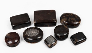 Eight assorted tortoise shell boxes, 19th/20th century, ​​​​​​​the largest 7cm wide.