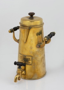 ASH'S KAFFEEKANNE English antique brass coffee pot with maker's plaque, 19th century, ​​​​​​​26cm high.
