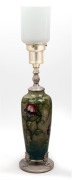MOORCROFT floral pattern pottery lamp base with silver plated fittings mounts, 55cm high overall.