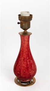 MOORCROFT rare flambe blossom pattern pottery lamp base with brass mounts, 45cm high overall.