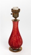 MOORCROFT rare flambe blossom pattern pottery lamp base with brass mounts, 45cm high overall.
