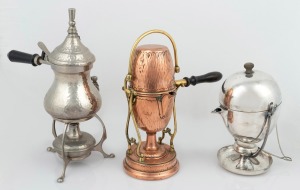Three antique and vintage coffee percolators, 19th and 20th century, ​​​​​​​the largest 31cm high.