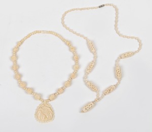 346 · Two vintage carved ivory bead necklaces, mid 20th century, ​​​​​​​the larger 60cm long.