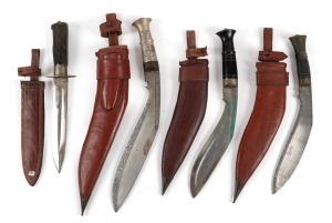 Three assorted Burmese Kukri knives and a hunting knife with horn handle, 20th century, (4 items), the largest 44cm long.