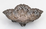 An antique English sterling silver bon bon dish retailed by Mappin and Webb, early 20th century, ​​​​​​​5.5cm high, 18cm wide, 162 grams.