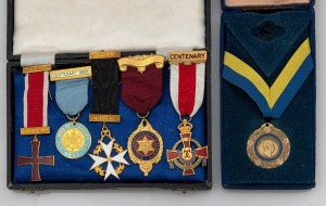 Six assorted medals housed in two boxes, 20th century.