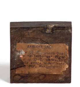 "ENTERPRISE" paper weight with remains of attached note "AFRICAN OAK, (Piec)e of (the) stern Post, (shi)p "Enterprise" First (shi)p up River Yarra,