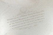 A sterling silver salver with engraved dedication, made in Sheffield, 20th century, 38cm wide, 1439 grams. - 2