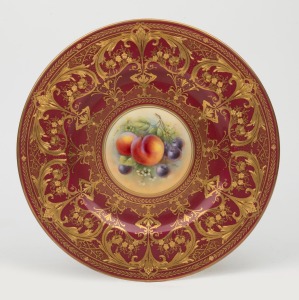 ROYAL WORCESTER English porcelain cabinet plate with hand-painted fruit vignette, signed "Smith", 20th century, factory mark to base, 26.5cm diameter.