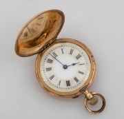 An antique Swiss 18ct gold cased full hunter lady's pocket watch with crown wind, 19th/20th century, 5cm high including bow, 37 grams total including movement. - 2