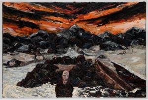 BRENT SHEGOG, figure in landscape, acrylic on canvas, 61 x 92cm.